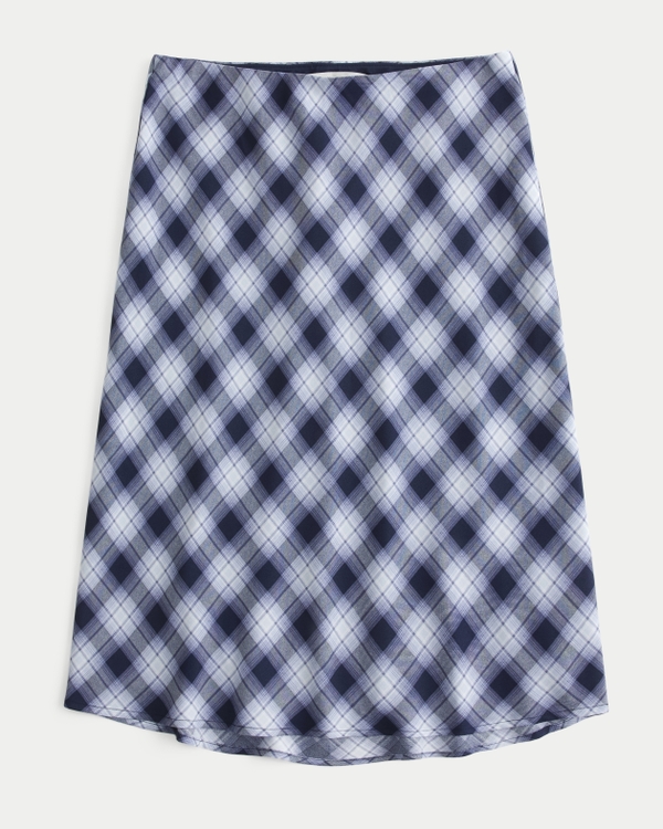 Plaid Midaxi Skirt, Navy Blue Plaid view 1
