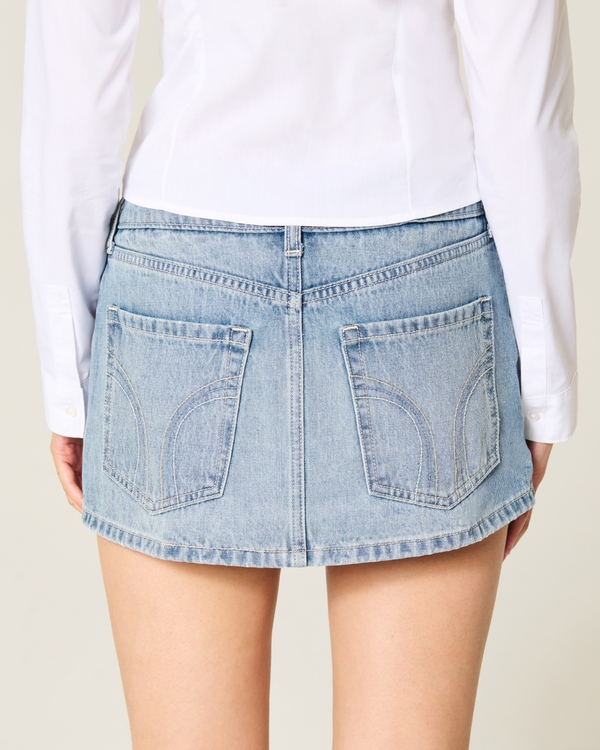 Light Wash Studded Denim Mini Skort