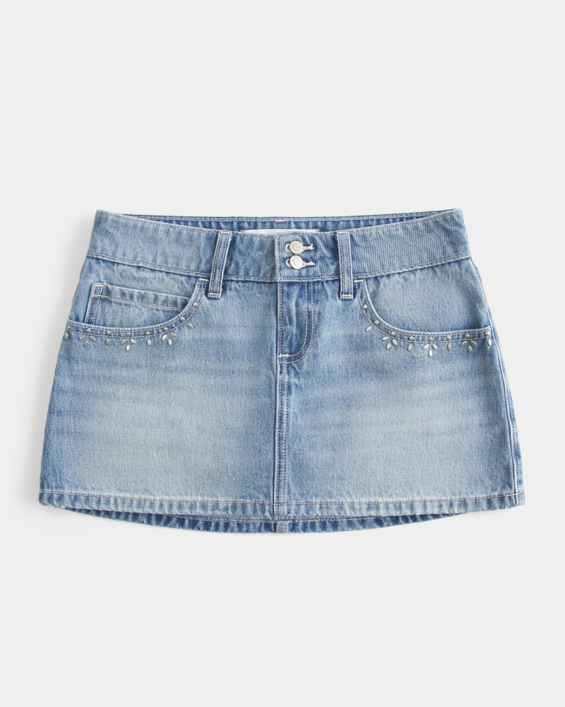 Light Wash Studded Denim Mini Skort