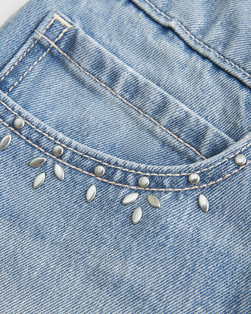 Light Wash Studded Denim Mini Skort