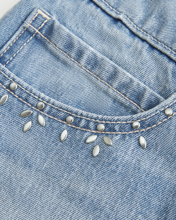 Light Wash Studded Denim Mini Skort
