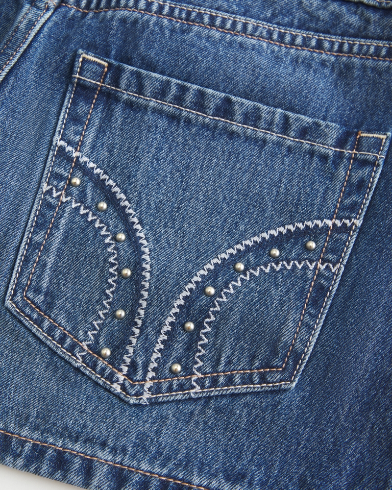 Low-Rise Studded Denim Mini Skort