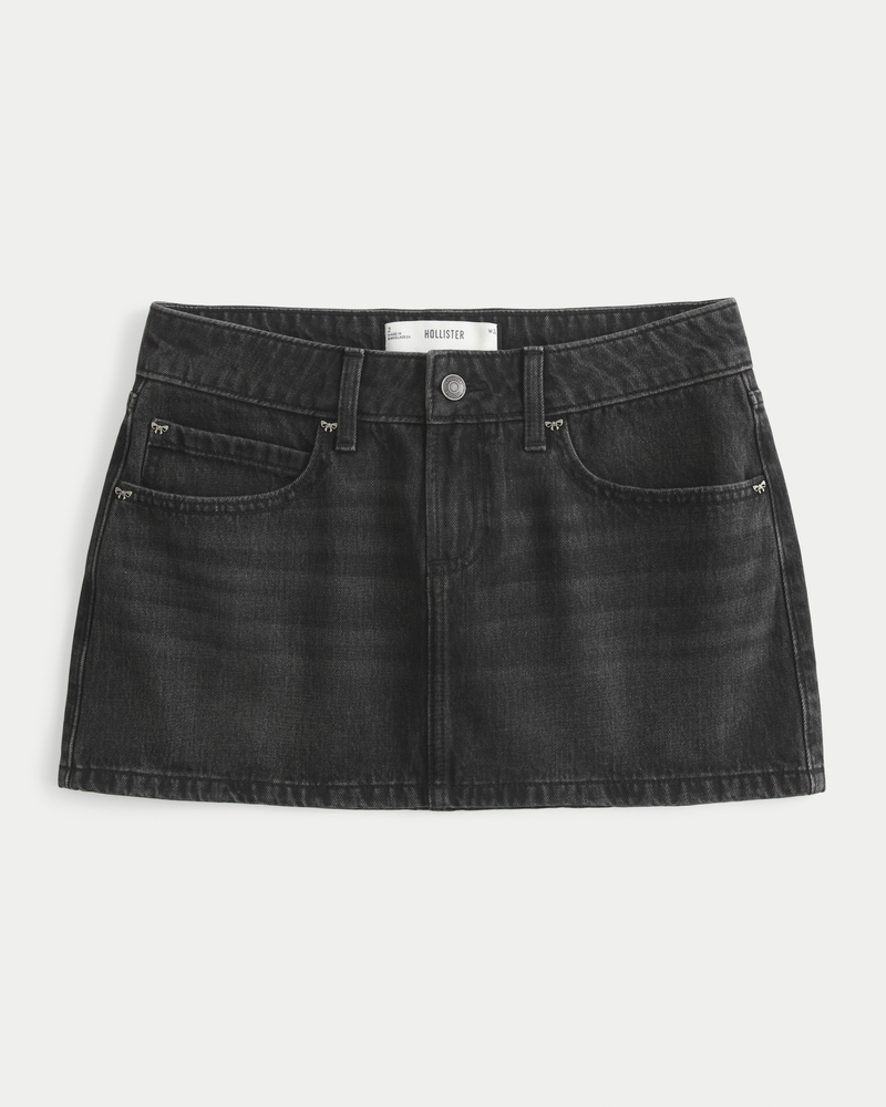 Low-Rise Washed Black Denim Mini Skort
