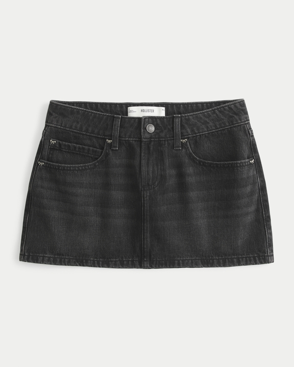 Low-Rise Washed Black Denim Mini Skort, Washed Black view 1
