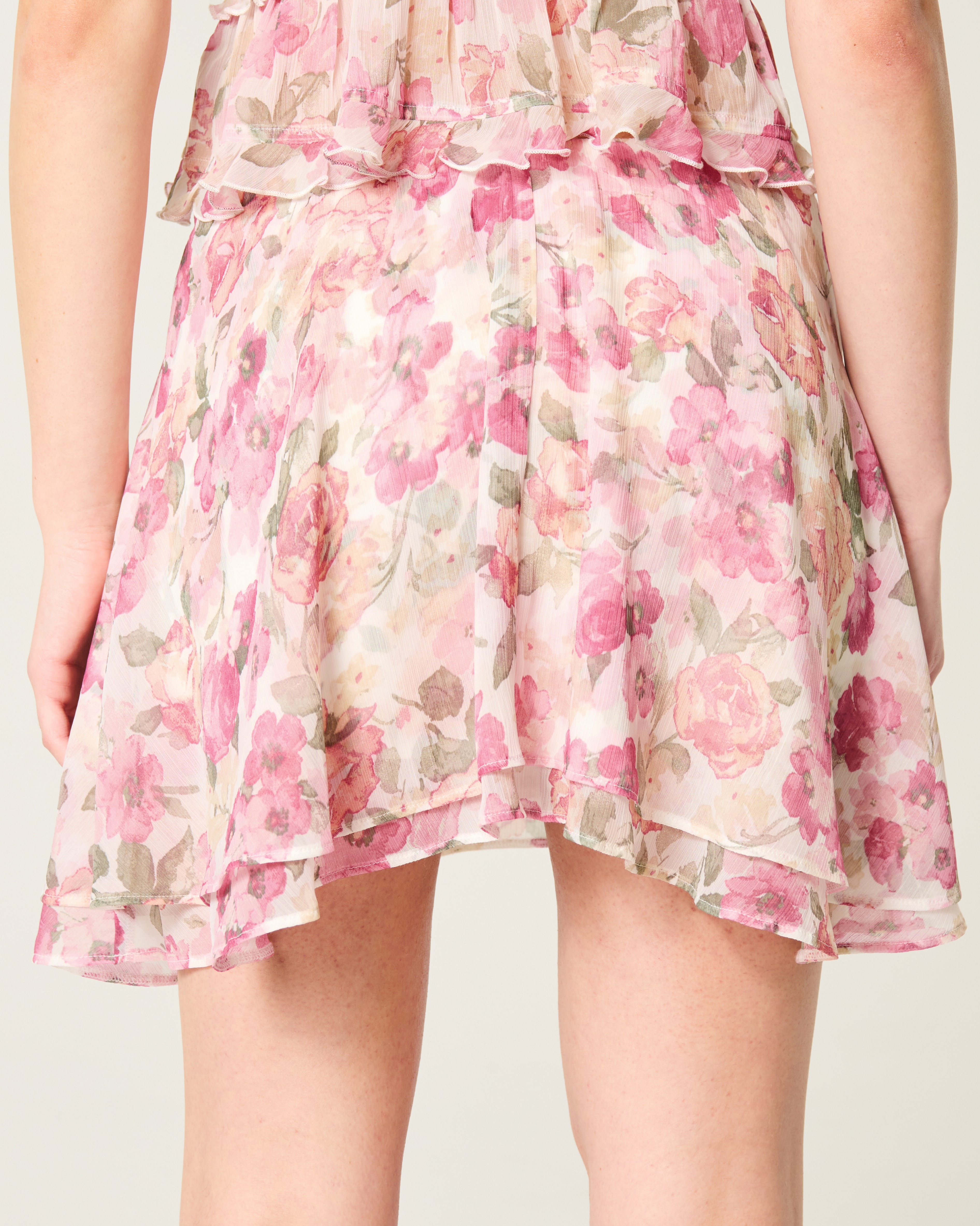 Chiffon Asymmetrical Hem Mini Skirt