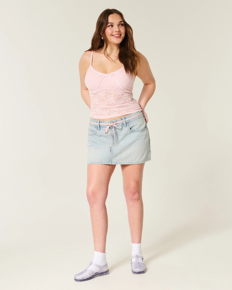 Light Wash Shoelace Denim Mini Skort