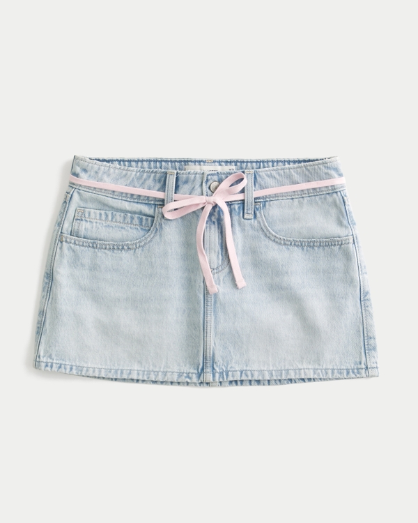 Light Wash Shoelace Denim Mini Skort
