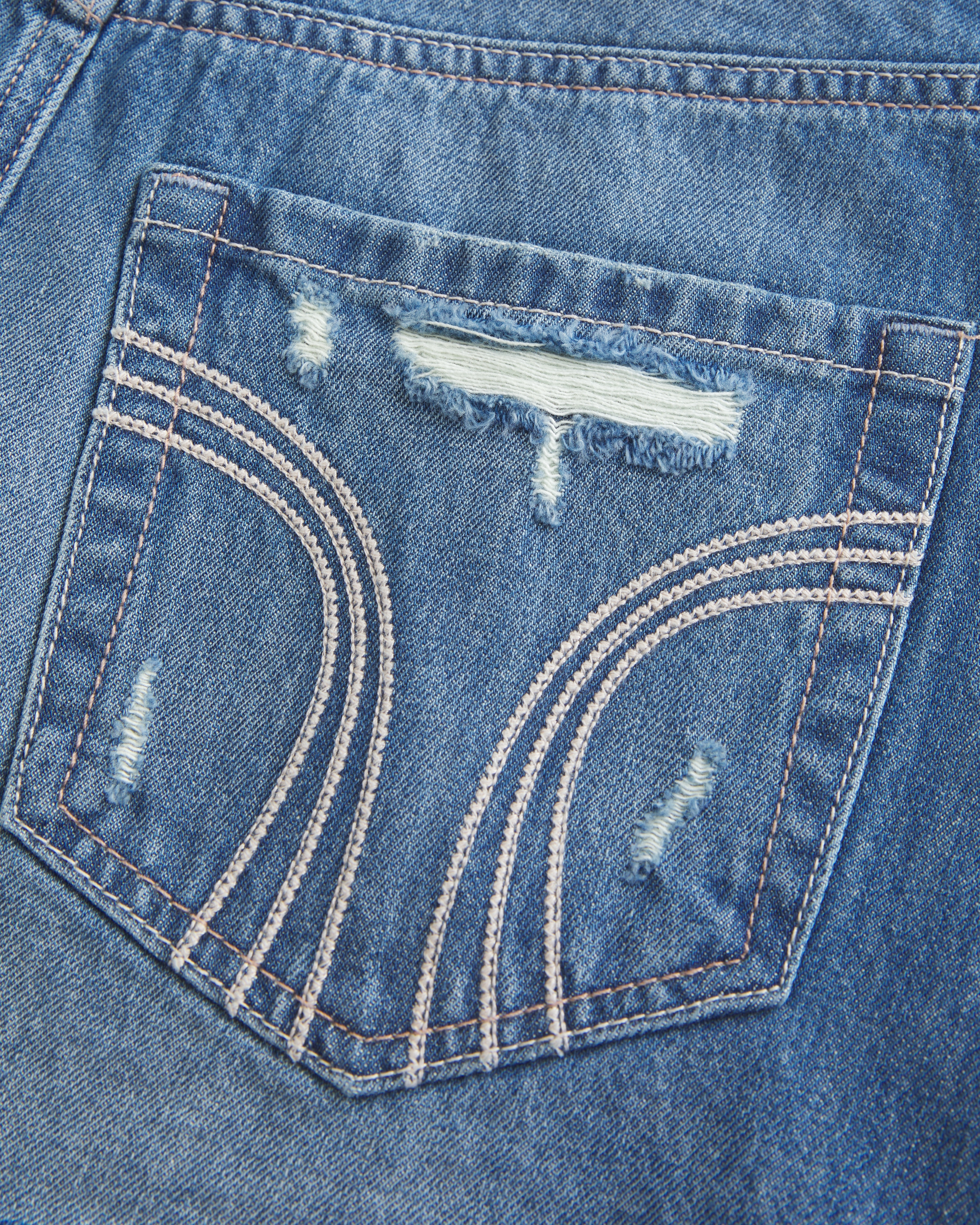Low-Rise Ripped Dark Wash Denim Mini Skort