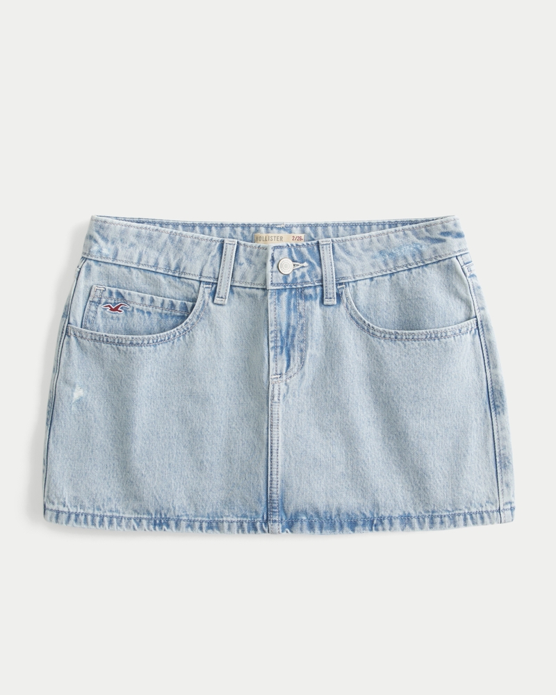 Low-Rise Light Wash Denim Mini Skort