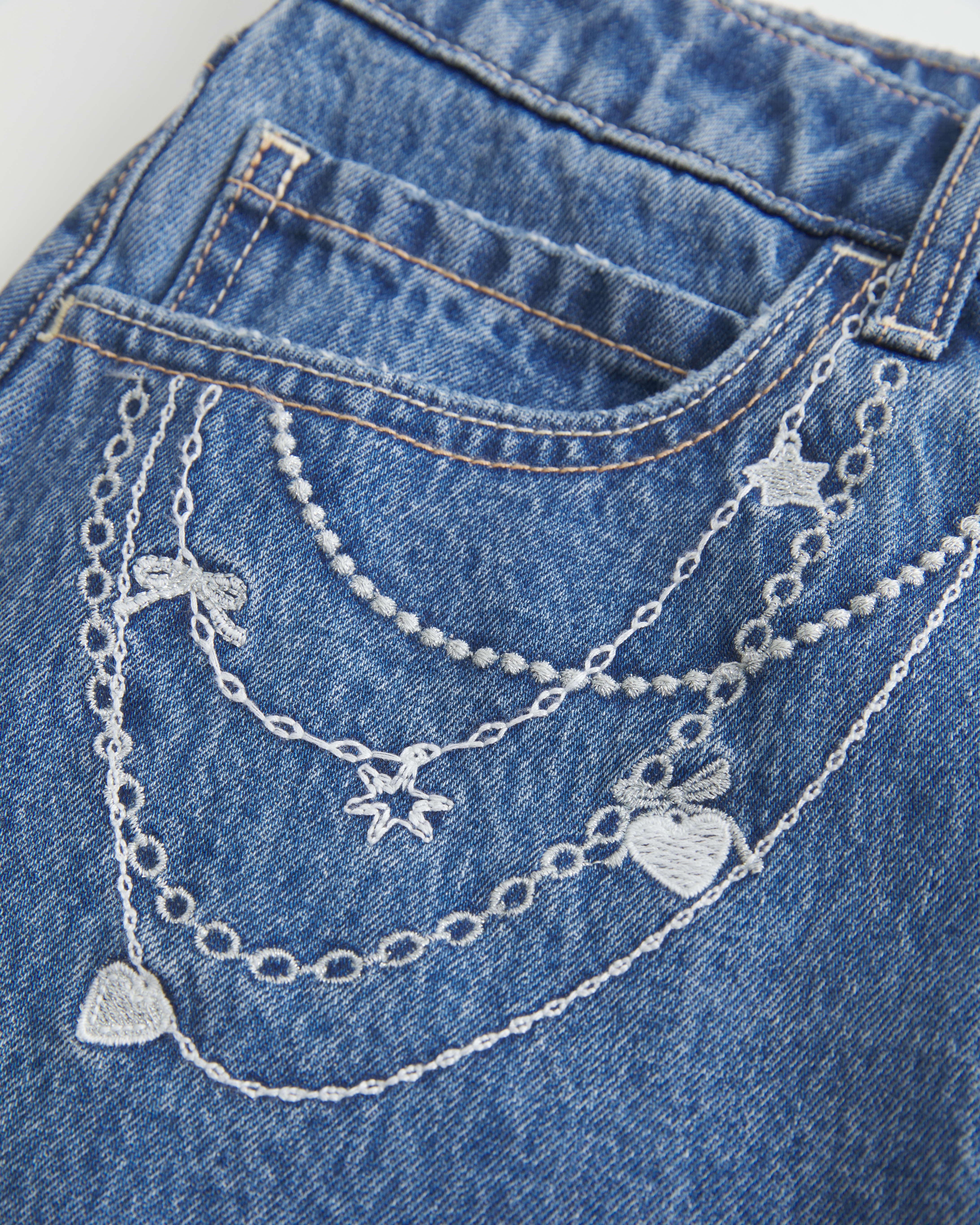 Hollister Medium Wash Embroidered Chain Denim Mini Skort | Liberty 