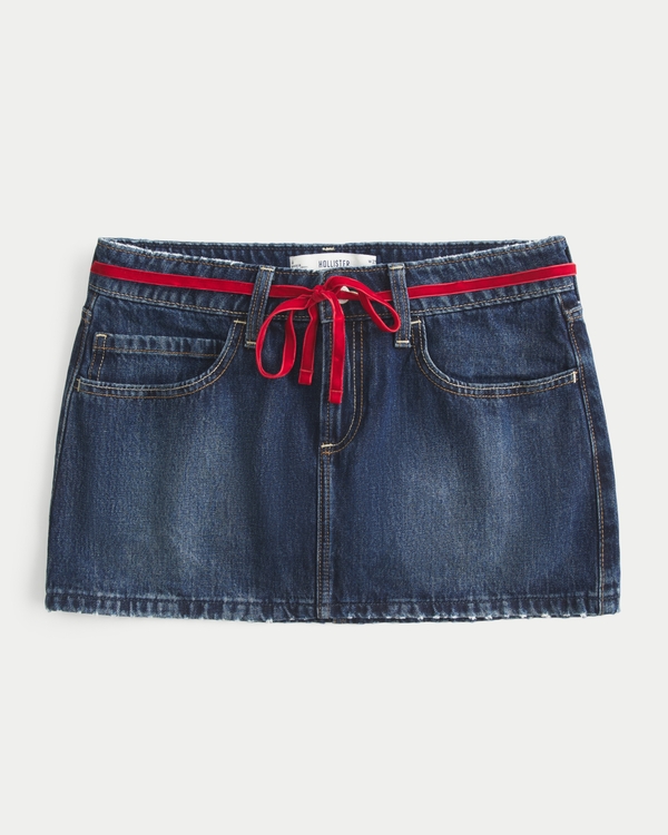 Low-Rise Waist Tie Denim Mini Skort