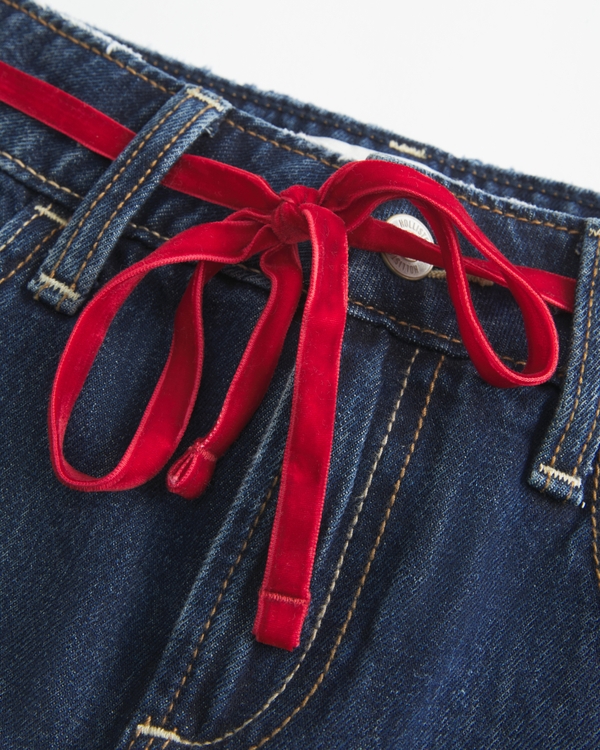 Low-Rise Waist Tie Denim Mini Skort