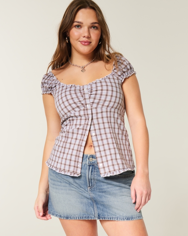 Low-Rise Denim Mini Skort, Light view 1