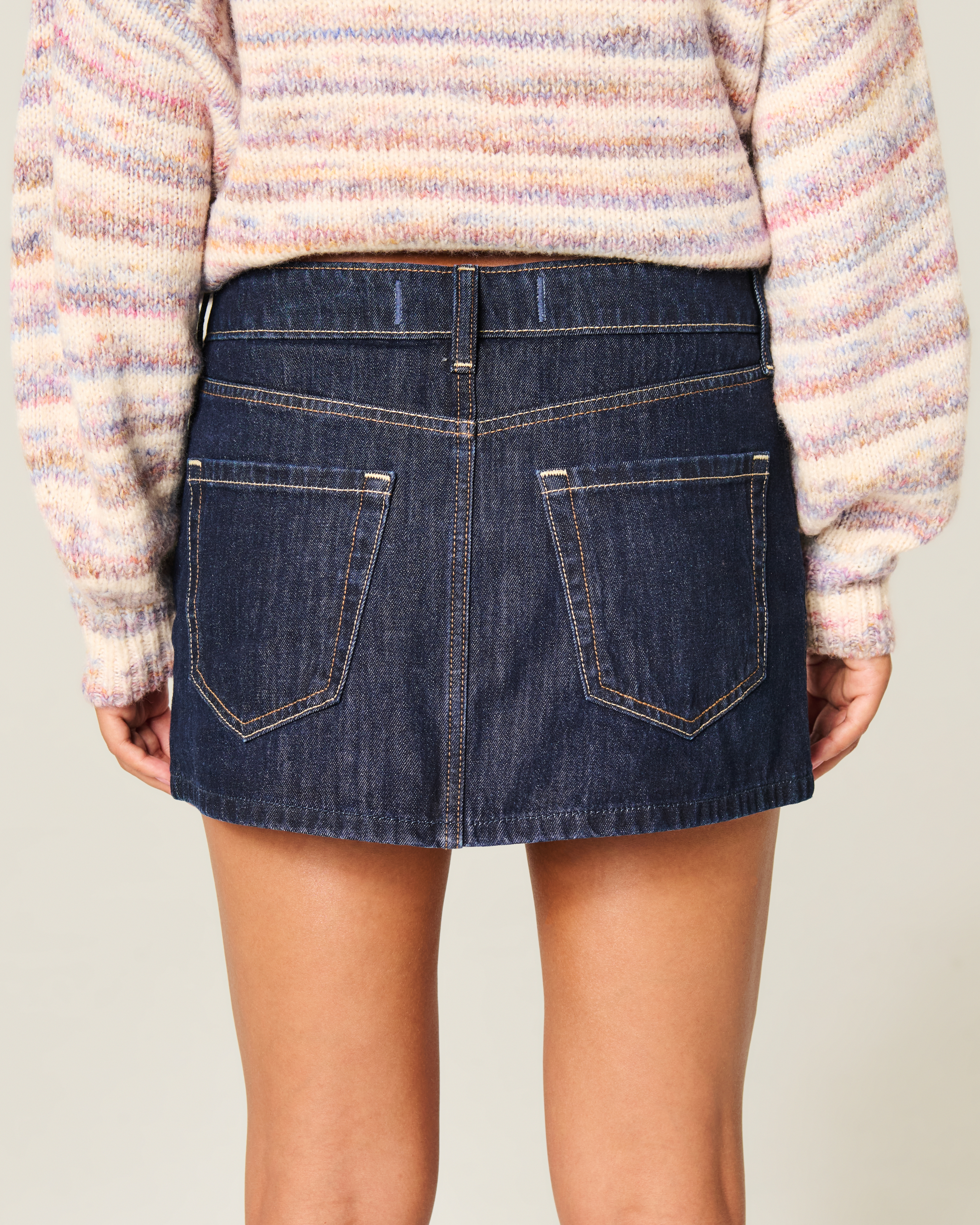 Low-Rise Dark Wash Denim Mini Skort