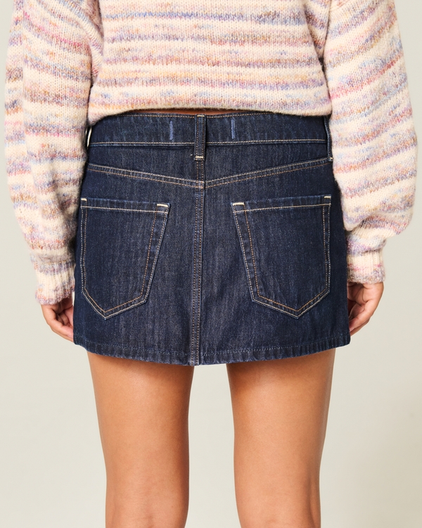 Low-Rise Dark Wash Denim Mini Skort