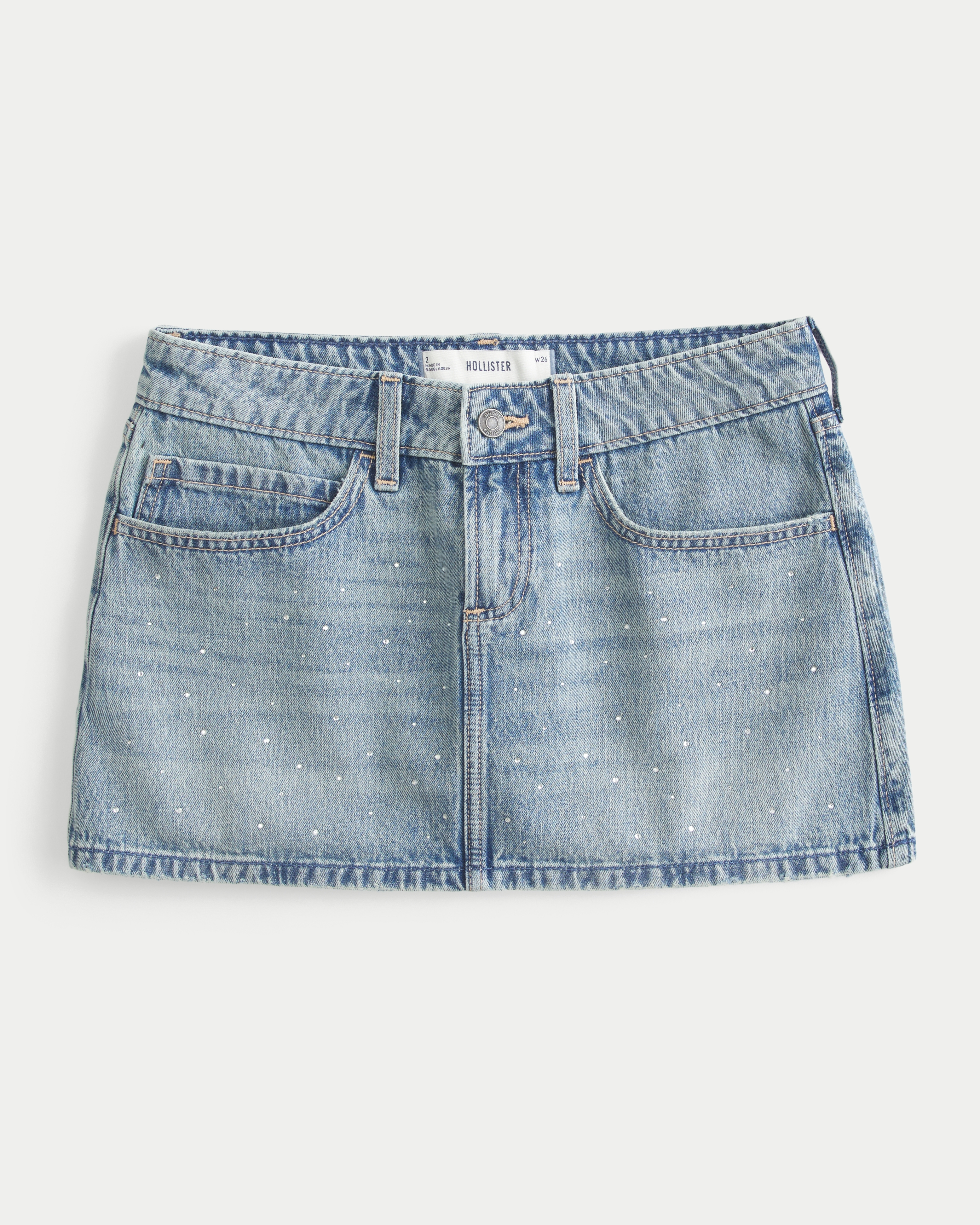 Low-Rise Medium Wash Studded Denim Mini Skort