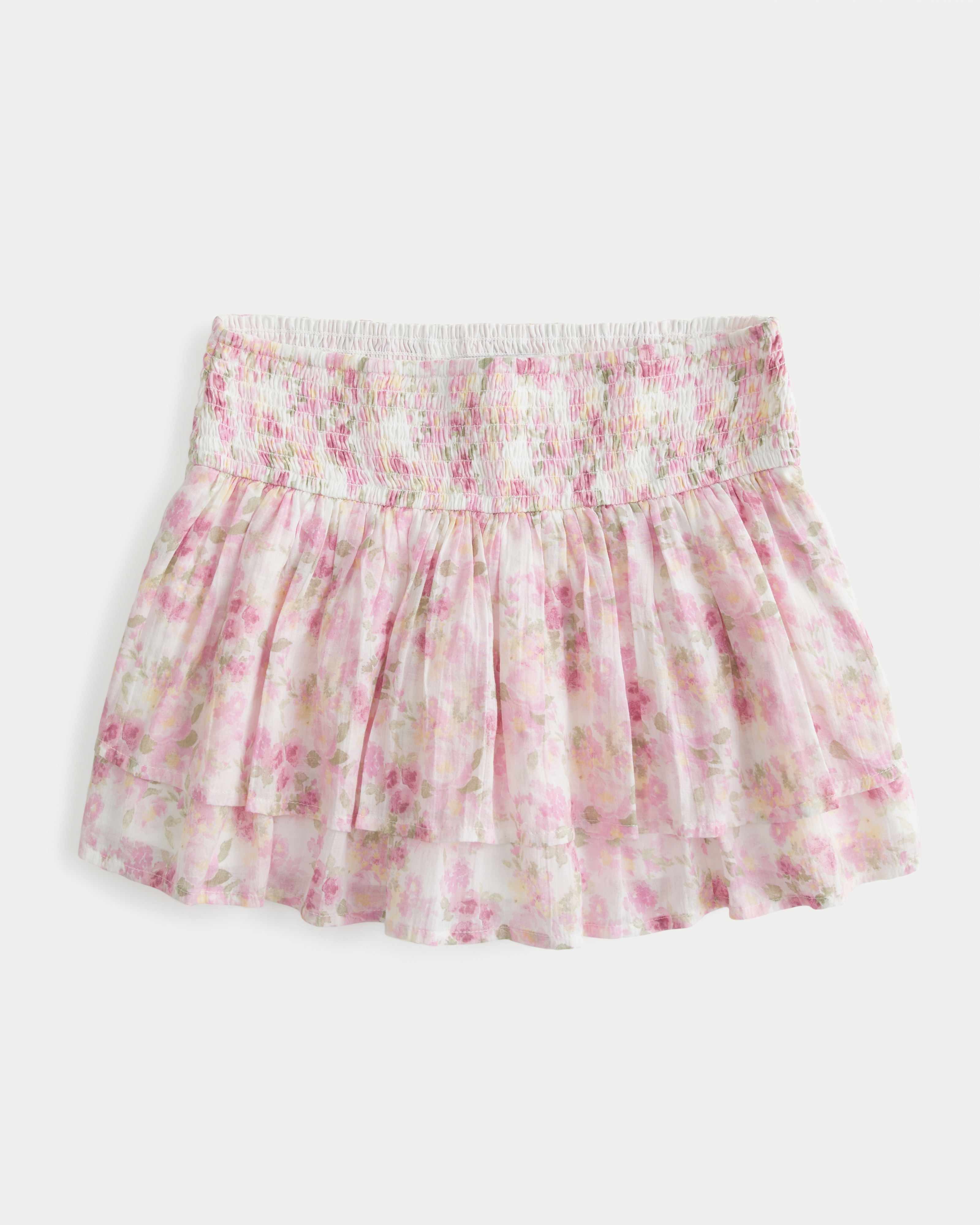 Mid-Rise Smocked Crinkle Voile Mini Skort
