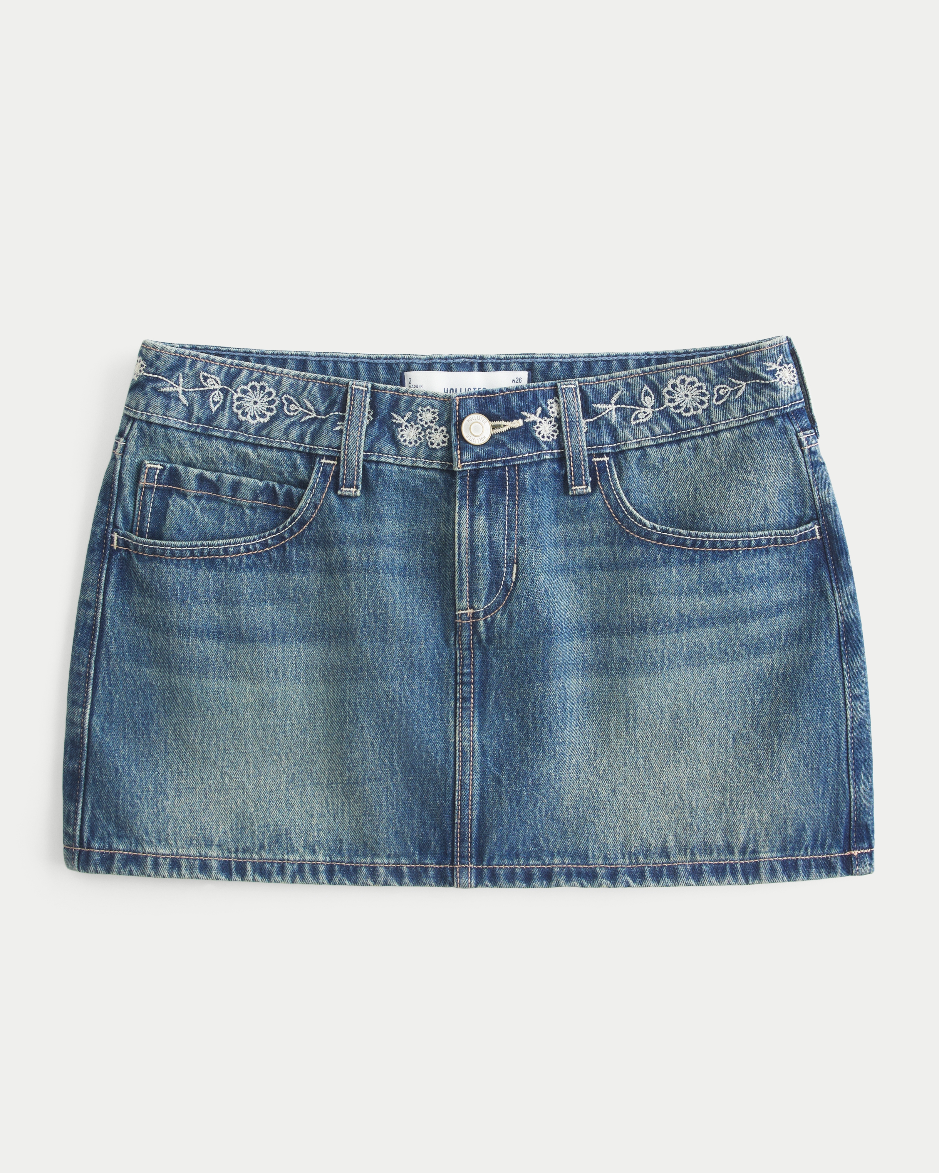 Low-Rise Embroidered Denim Mini Skort