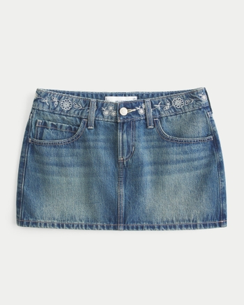Women's Low-Rise Embroidered Denim Mini Skort | Women's Bottoms | HollisterCo.com