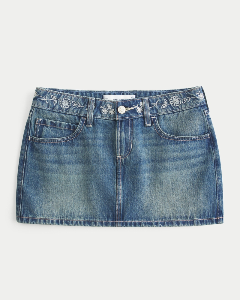 Women's Low-Rise Embroidered Denim Mini Skort | Women's Bottoms