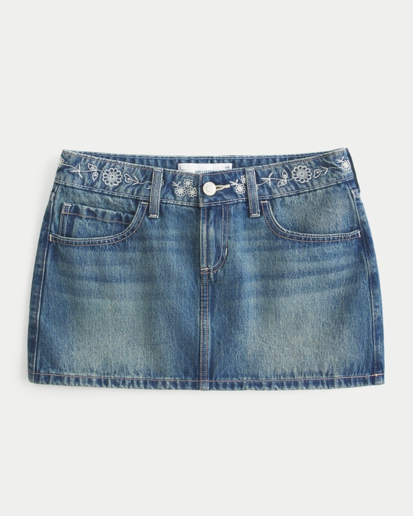 Low-Rise Embroidered Denim Mini Skort