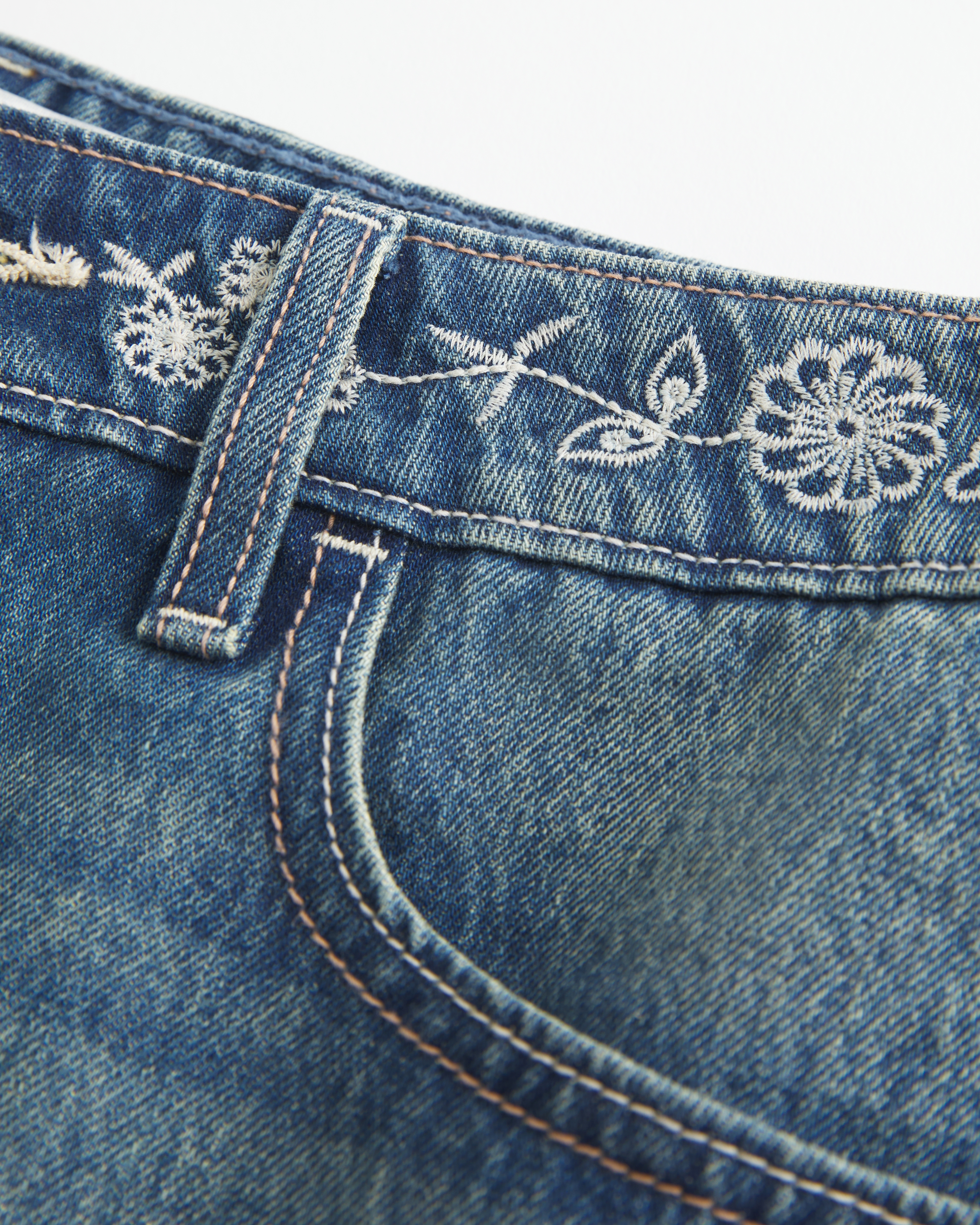 Low-Rise Embroidered Denim Mini Skort