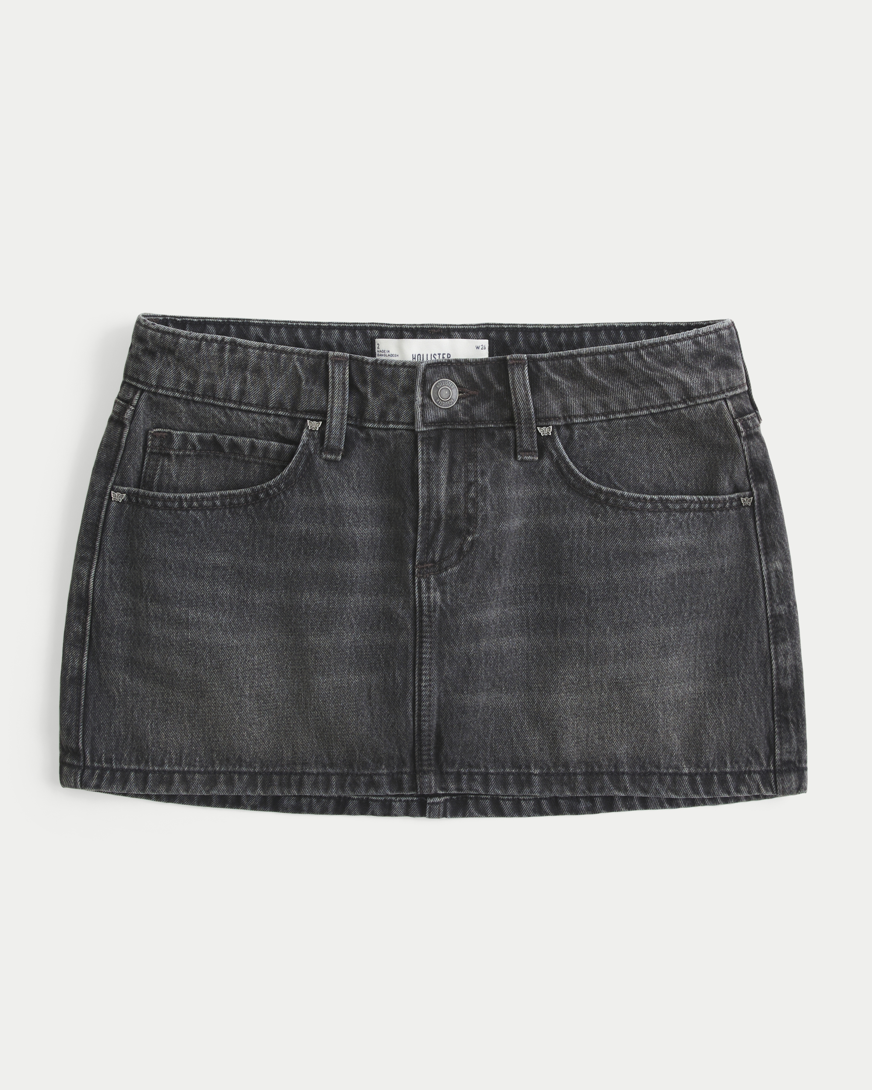 Low-Rise Washed Black Denim Mini Skort