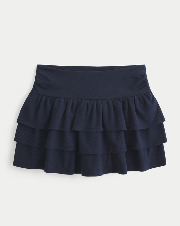 Tiered Ruffle Mini Skort, Navy Blue view 1