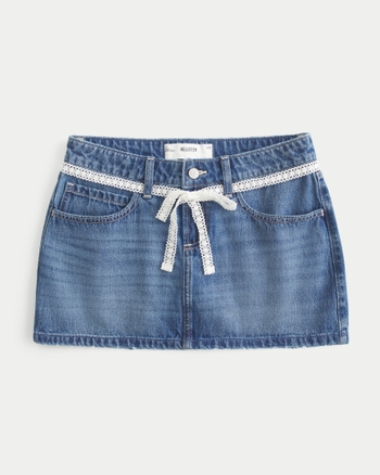 Women's Low-Rise Lace Waist Denim Mini Skort Women's Bottoms