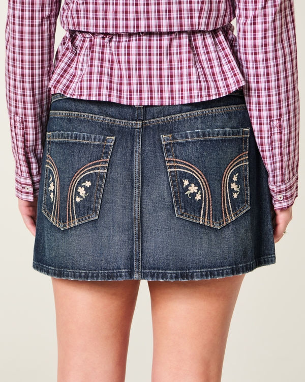 Low-Rise Dark Wash Denim Mini Skort