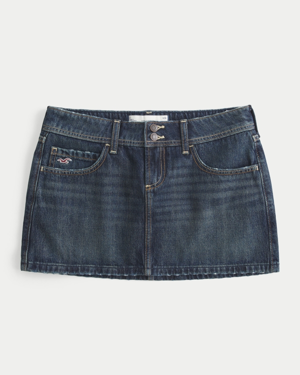 Low-Rise Dark Wash Denim Mini Skort, Dark view 1