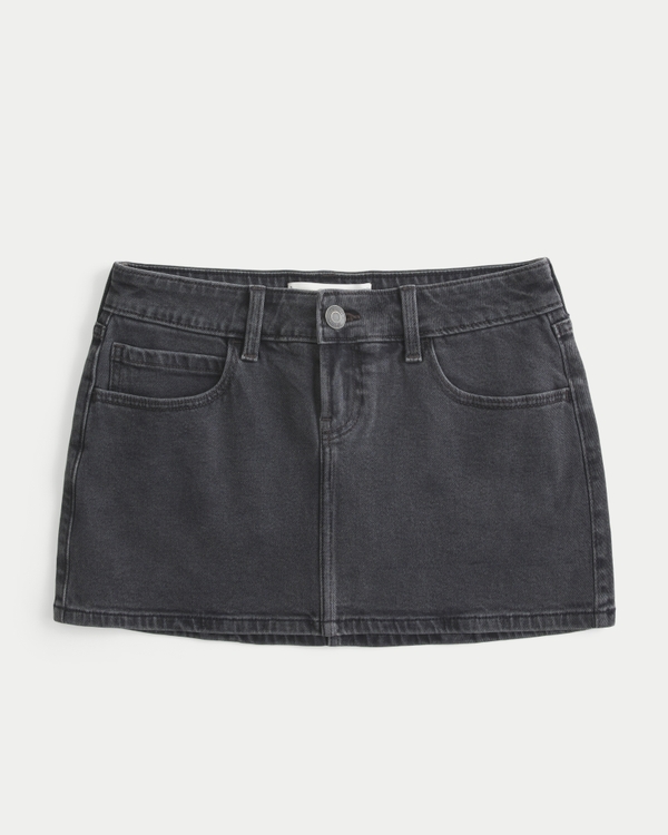 Low-Rise Washed Black Senior Graphic Denim Mini Skort, Black view 1