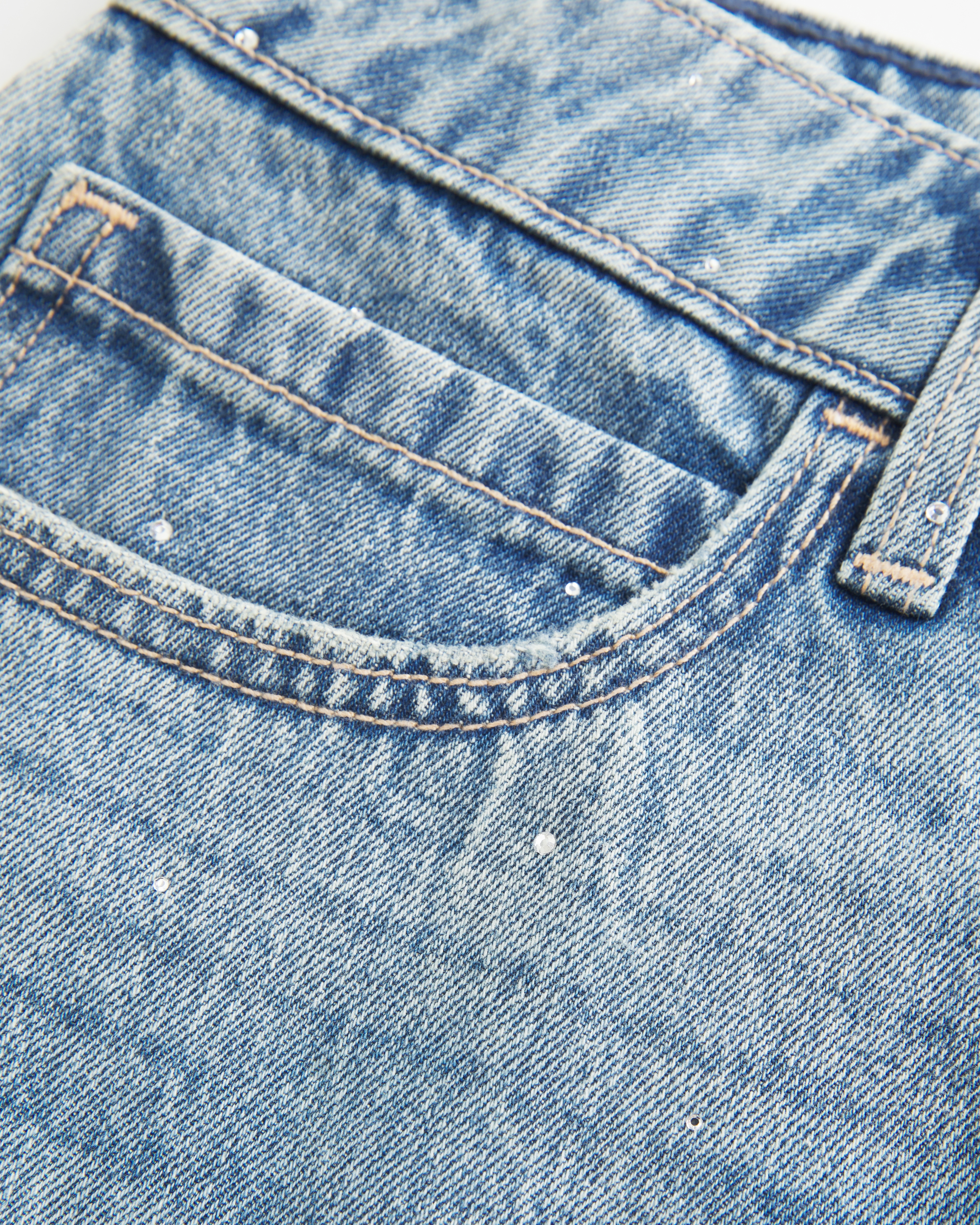 Low-Rise Rhinestone Denim Mini Skort