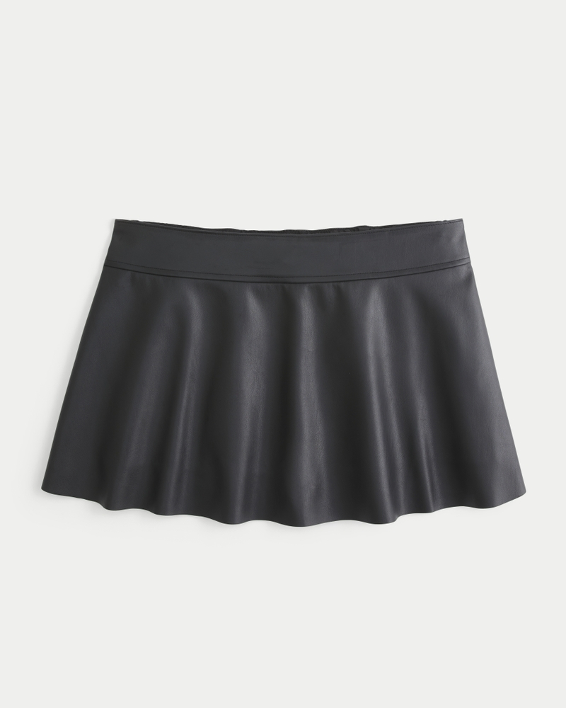 Mid-Rise Vegan Leather Circle-Cut Mini Skort