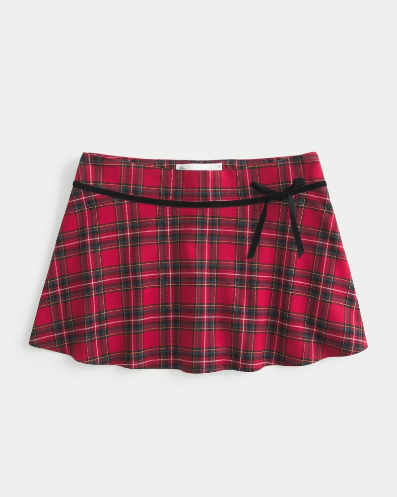 Mid-Rise Plaid Circle-Cut Mini Skort