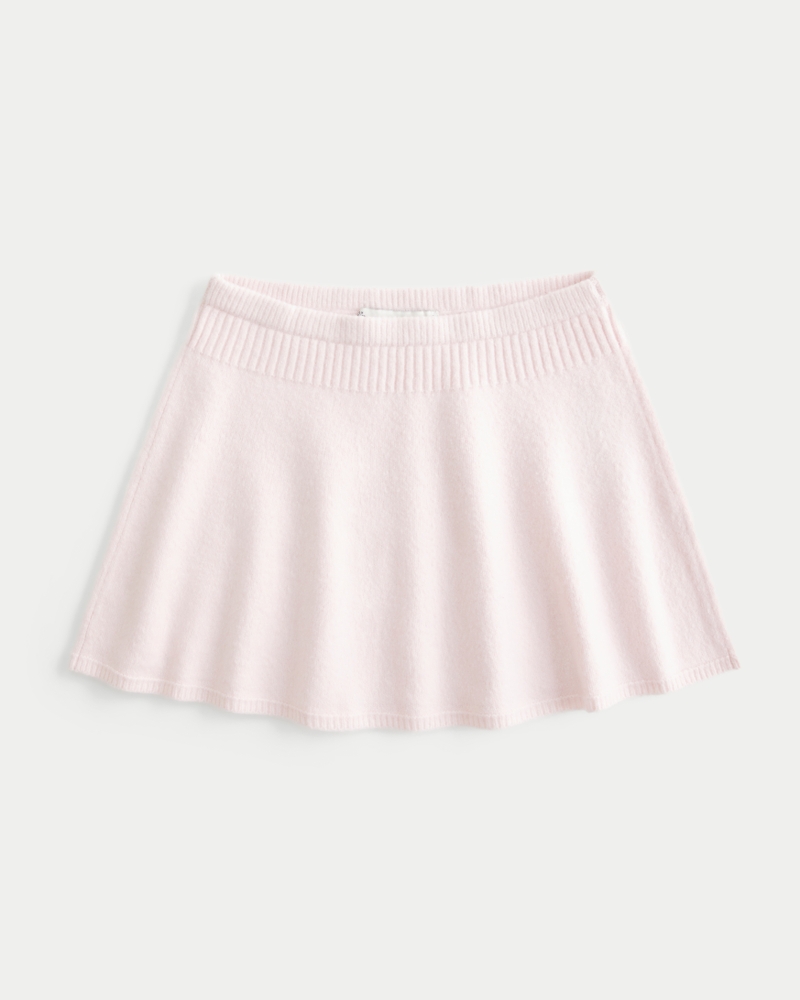 Mid-Rise Circle-Cut Sweater-Knit Mini Skirt
