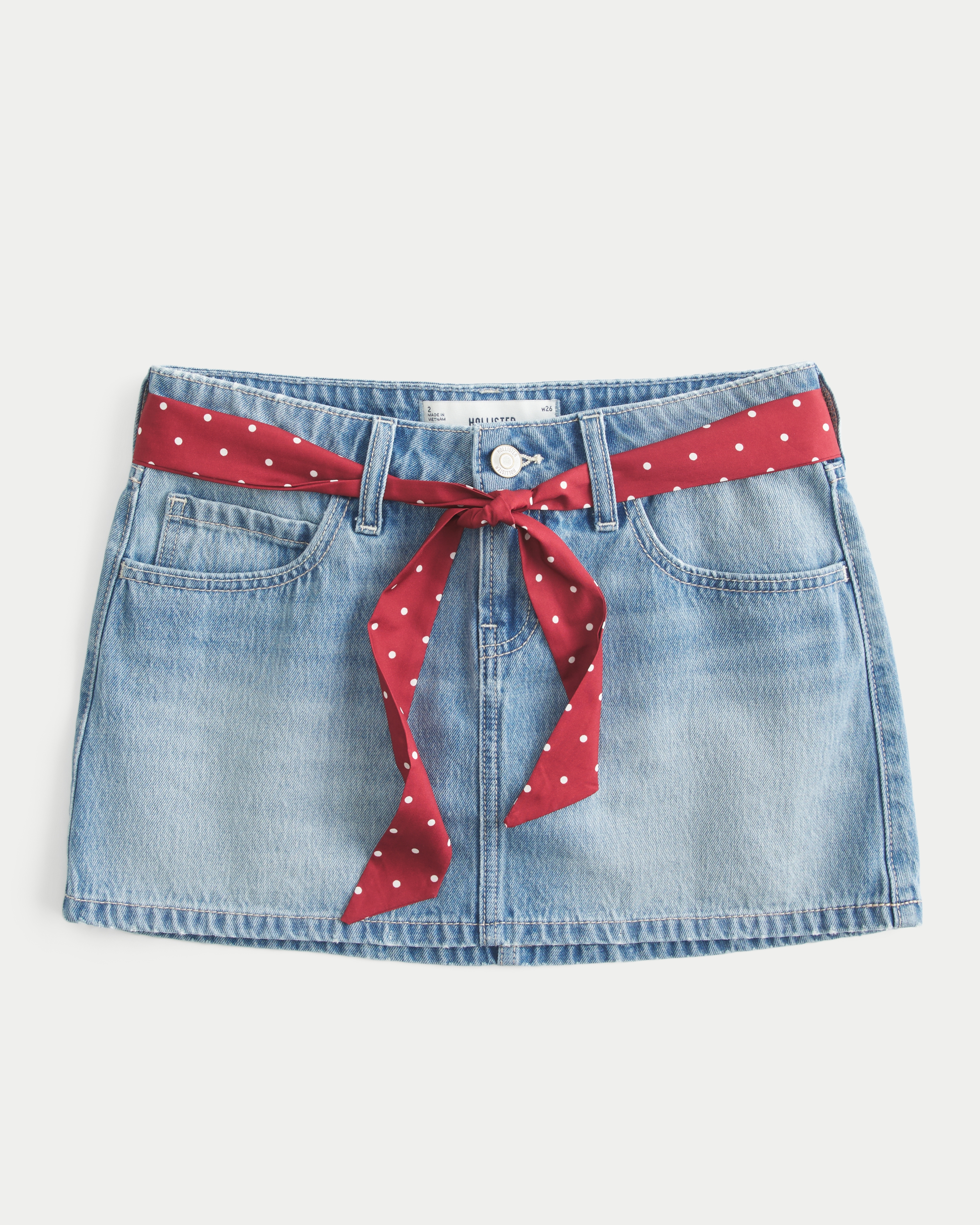 Low-Rise Waist Tie Denim Mini Skort