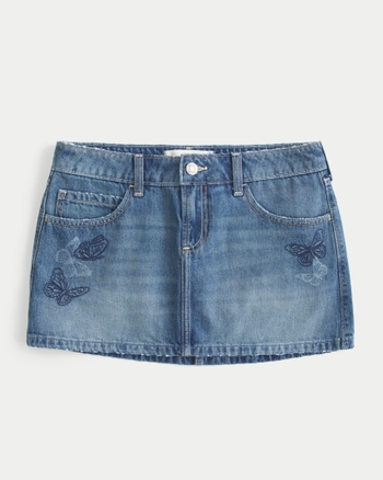 Hollister Low-Rise Butterfly Embroidery Denim Mini Skort
