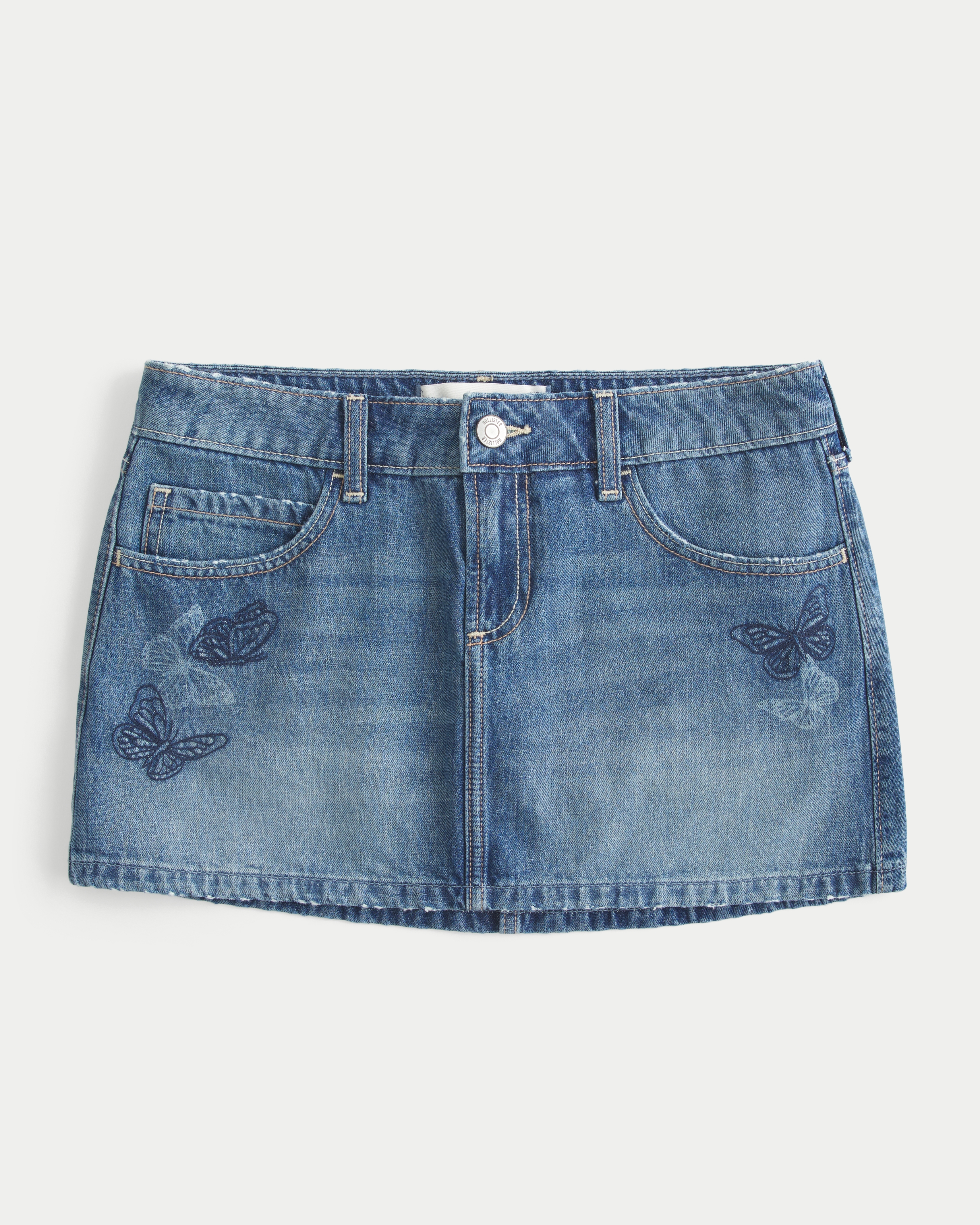 Low-Rise Butterfly Embroidery Denim Mini Skort