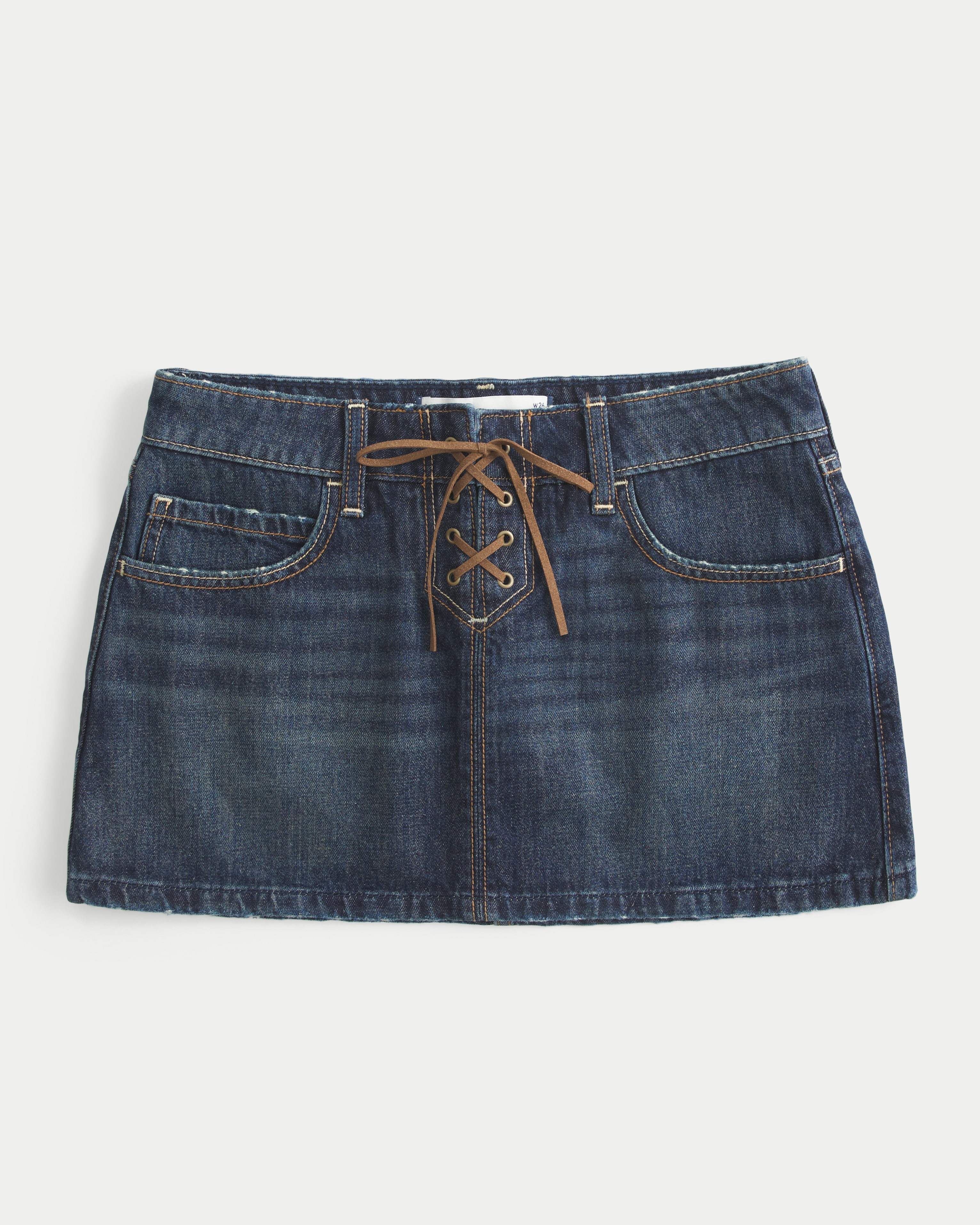 Low-Rise Lace-Up Denim Mini Skort