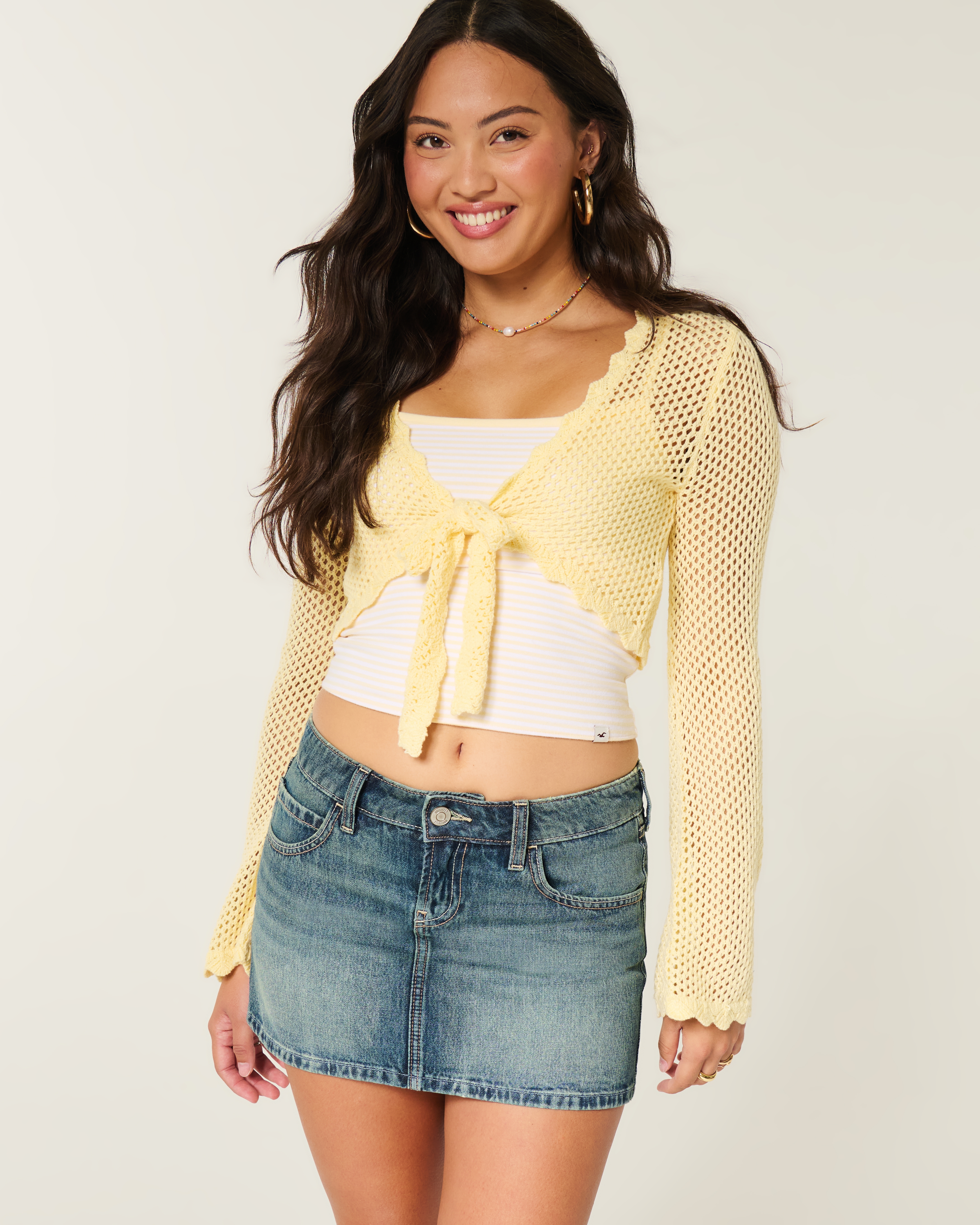 Low-Rise Medium Wash Denim Mini Skort