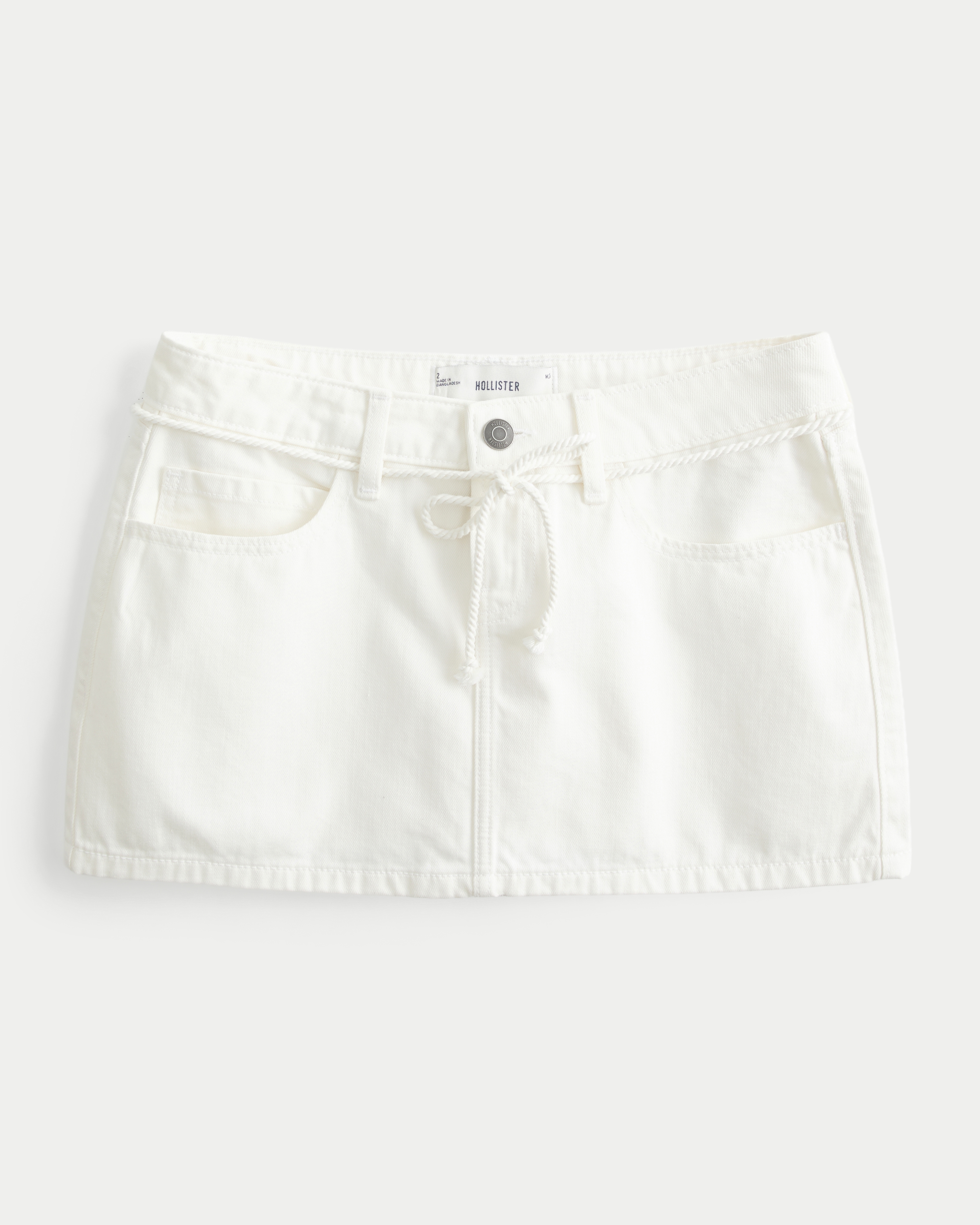 Low-Rise Rope Waist Denim Mini Skort