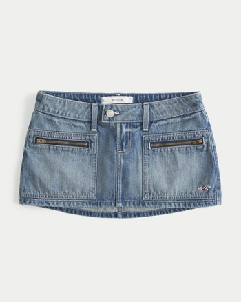 Hollister Ultra Low-Rise Zipper Pocket Denim Icon Micro Mini Skort
