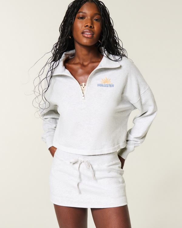 Low-Rise Fleece Mini Skort, Light Heather Grey view 1