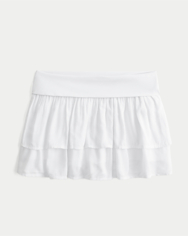 Foldover Waist Tiered Mini Skort, White view 1