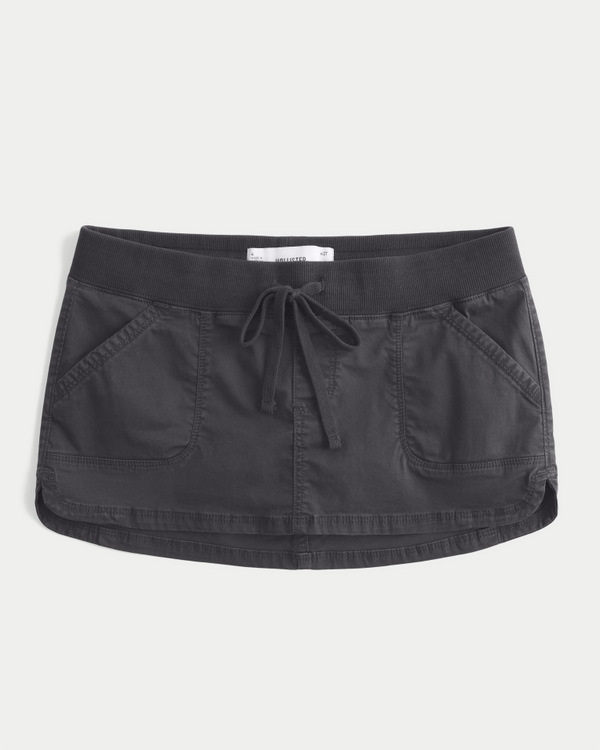 Ultra Low-Rise Twill Micro Mini Skort, Dark Grey view 1