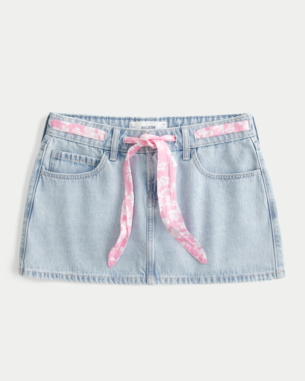 Low-Rise Waist Tie Denim Mini Skort