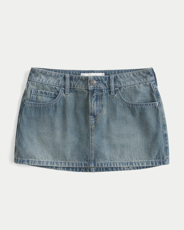 Low-Rise Denim Mini Skort, Dark Medium view 1
