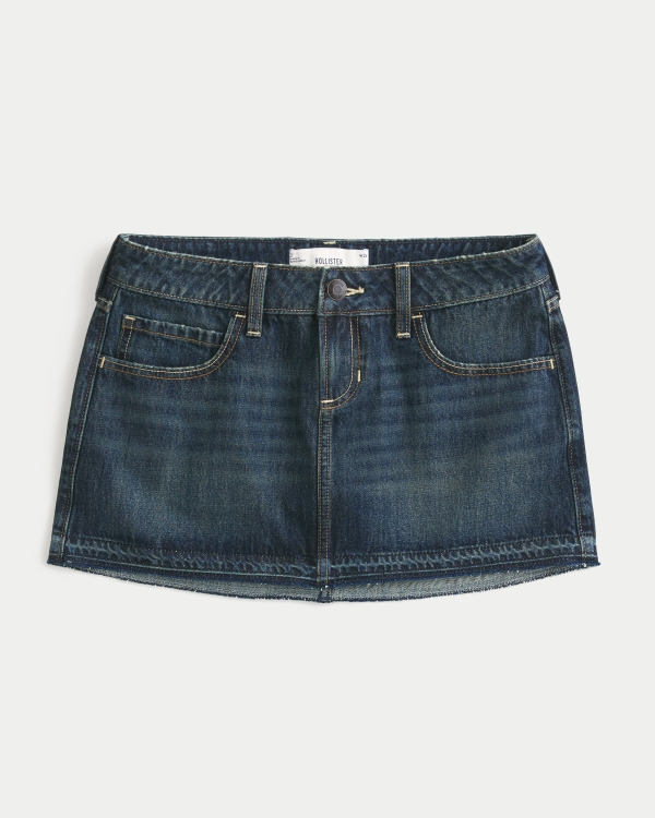 Curvy Low-Rise Denim Mini Skort, Dark view 1