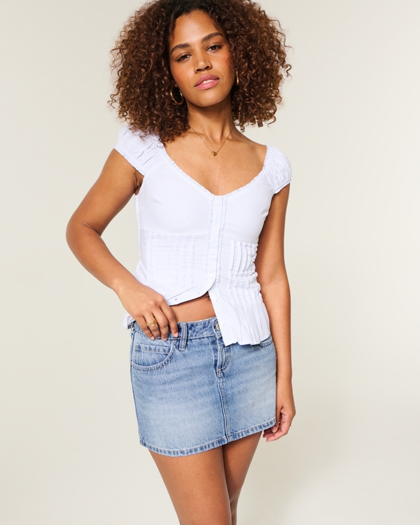 Curvy Low-Rise Denim Mini Skort, Medium view 1